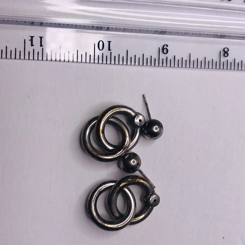 Sterling Silver Double Ring Loop Backs Ball Post … - image 5
